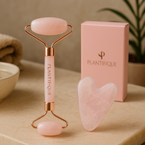 Plantifique Rose Quartz Face Roller and Gua Sha Set